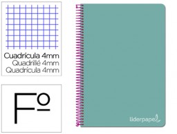 Cuaderno espiral Liderpapel Witty Folio tapa dura 80h 75g c/4mm. color turquesa